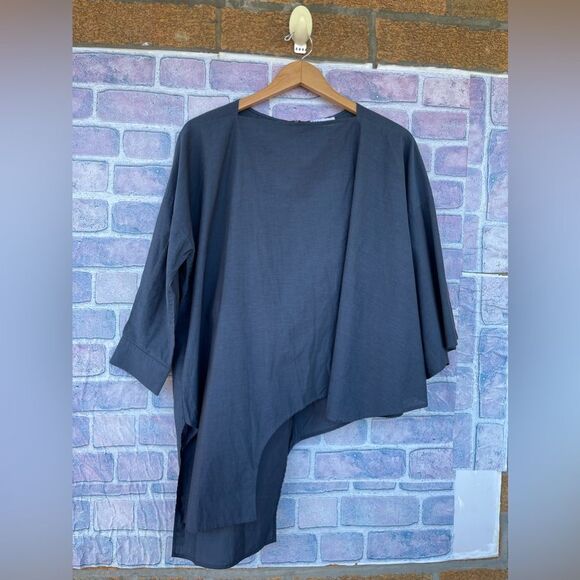 Harshman Womens Mabel Cotton Asymmetrical blue Top large - Picture 3 of 17